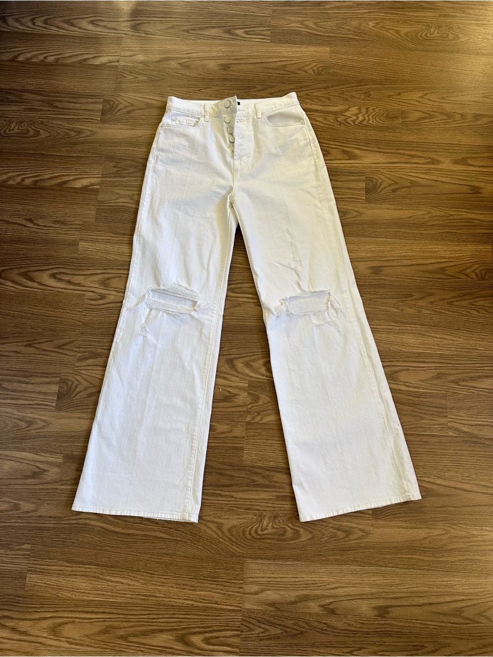 7 for all mankind - White High-Waist Distressed Wide-Leg Jeans